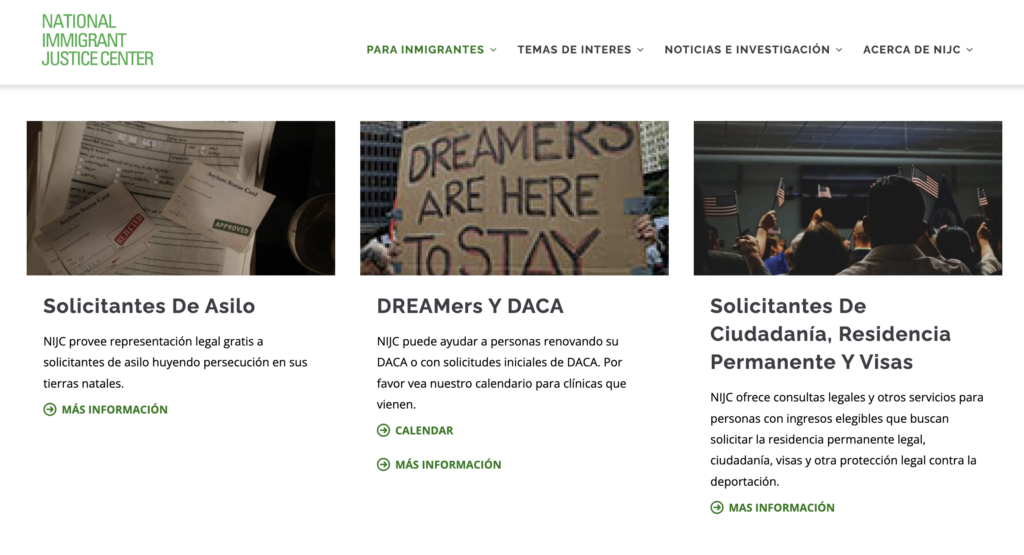 Content for immigrants, such as DACA information